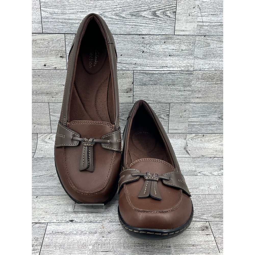 Clarks Collection Brown Leather Tassel Bow Loafers‎ Shoes Women Size 8.5 M